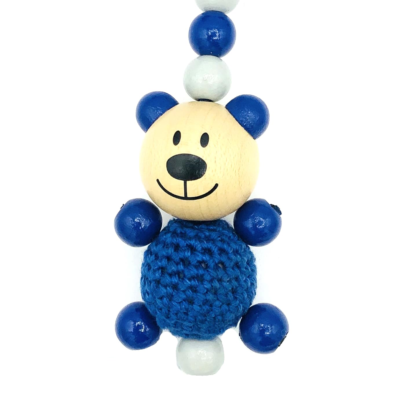 Set Nuckelkette + Kinderwagenkette mit Namen " 3D - BÄR MIT HÄKELKÖRPER/TEDDYBÄR " Hellgrau Dunkelblau/Baby/Unisex/Personalisiert/HANDMADE