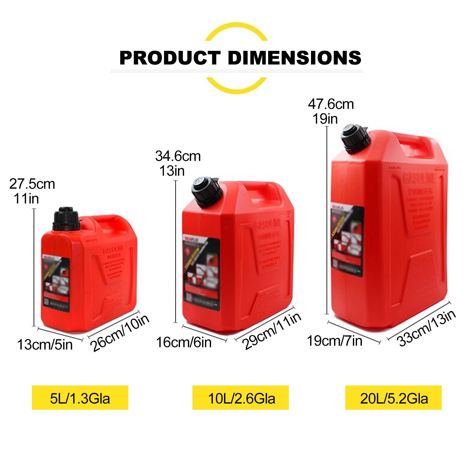 Garrafa Gasolina, Bidón Gasolina de Plástico con Boquilla de Seguridad, Contenedor Antifugas para Coche, Cortacésped y Generador(Red,5L/1.3Gla)