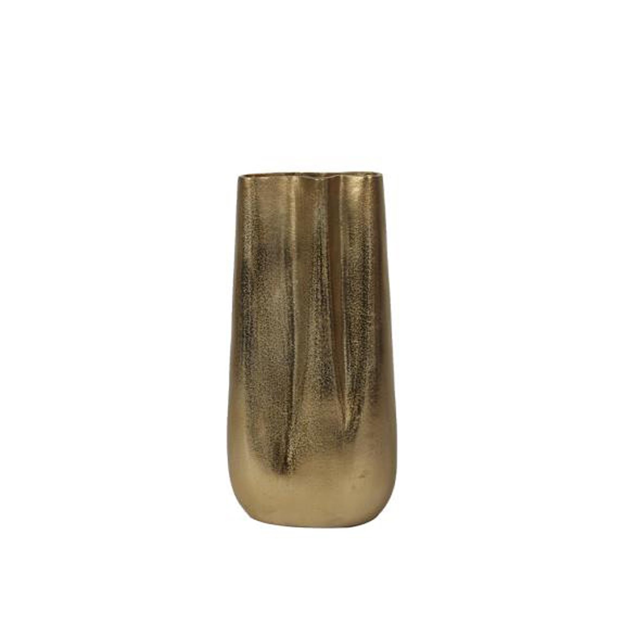 IHI EST. 1986 Tall Gold Sculpted Vase, 14.5 Inch Decorative Metal Flower Vase, Modern Gold Aluminum Accent Vase for Tabletop, Shelf and Entryway Décor