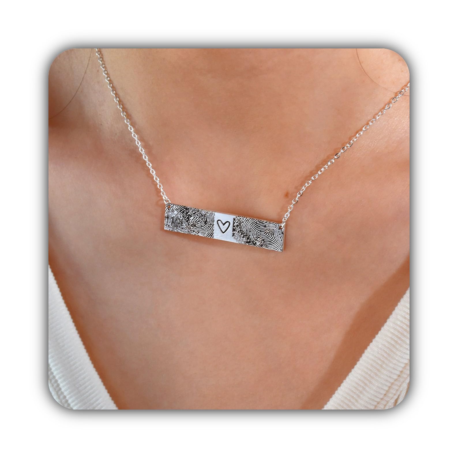 Barra collar con huella digital, real firma escritura manuscrita huella del pulgar conmemorativo para mamá