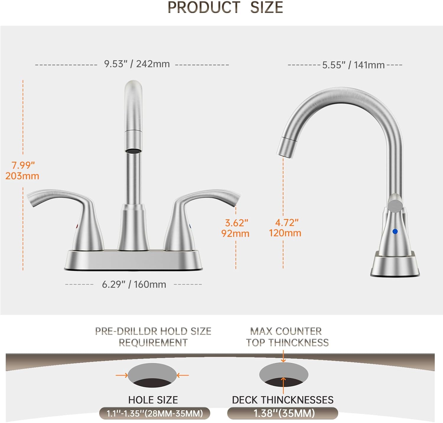 Phiestina 4 Inch Brushed Nickel Rotatable Centerset Bathroom Sink Faucet with Pull-Out Sprayer, Metal Pop-Up Drain, Water Supply Lines, Utility Laundry Faucet for 3-Hole Sinks,JC180CL-BN - Image 6