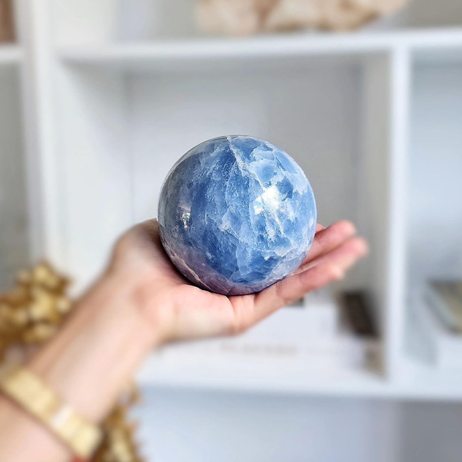 Bola de Cristal de Celestita Natural, Bolas Decorativas Azules de Oficina en Casa, Escultura de Esfera de Cristales Curativos Grandes, Bola de Cristales Fengshui,90~95mm