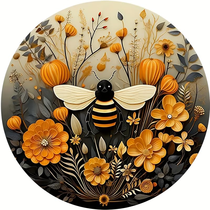 Image of 6pcs Bee & Floral Wooden Coasters Set - Hand Washable, 4 inch Decorative Drink Mats for Coffee & Glassware - Ideal for Christmas, Valentine's Day, Mother's Day, Father's Day, Easter
