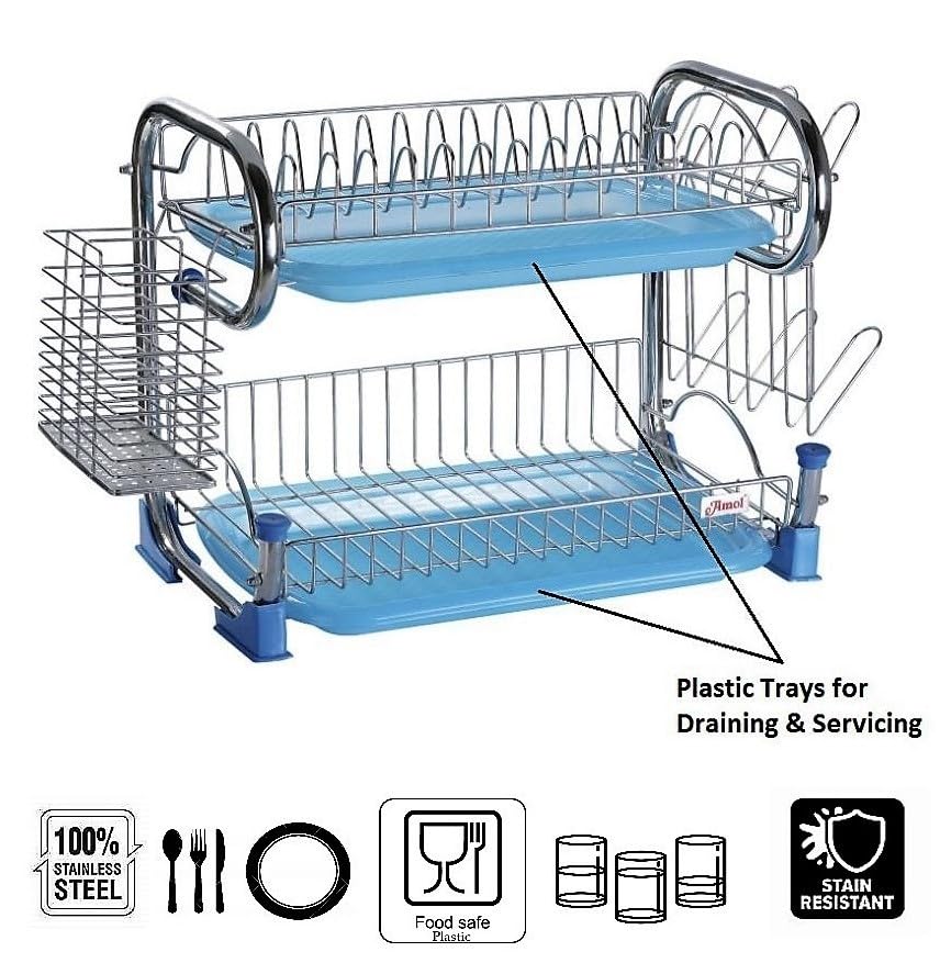 Image of AMOL Stainless Steel Kitchen Dish Rack | Rust-Resistant Utensil Stand with Glass & Spoon Holder | Wall Mountable Modular Kitchen Organizer (Made in India) (Height- 14 Inches)