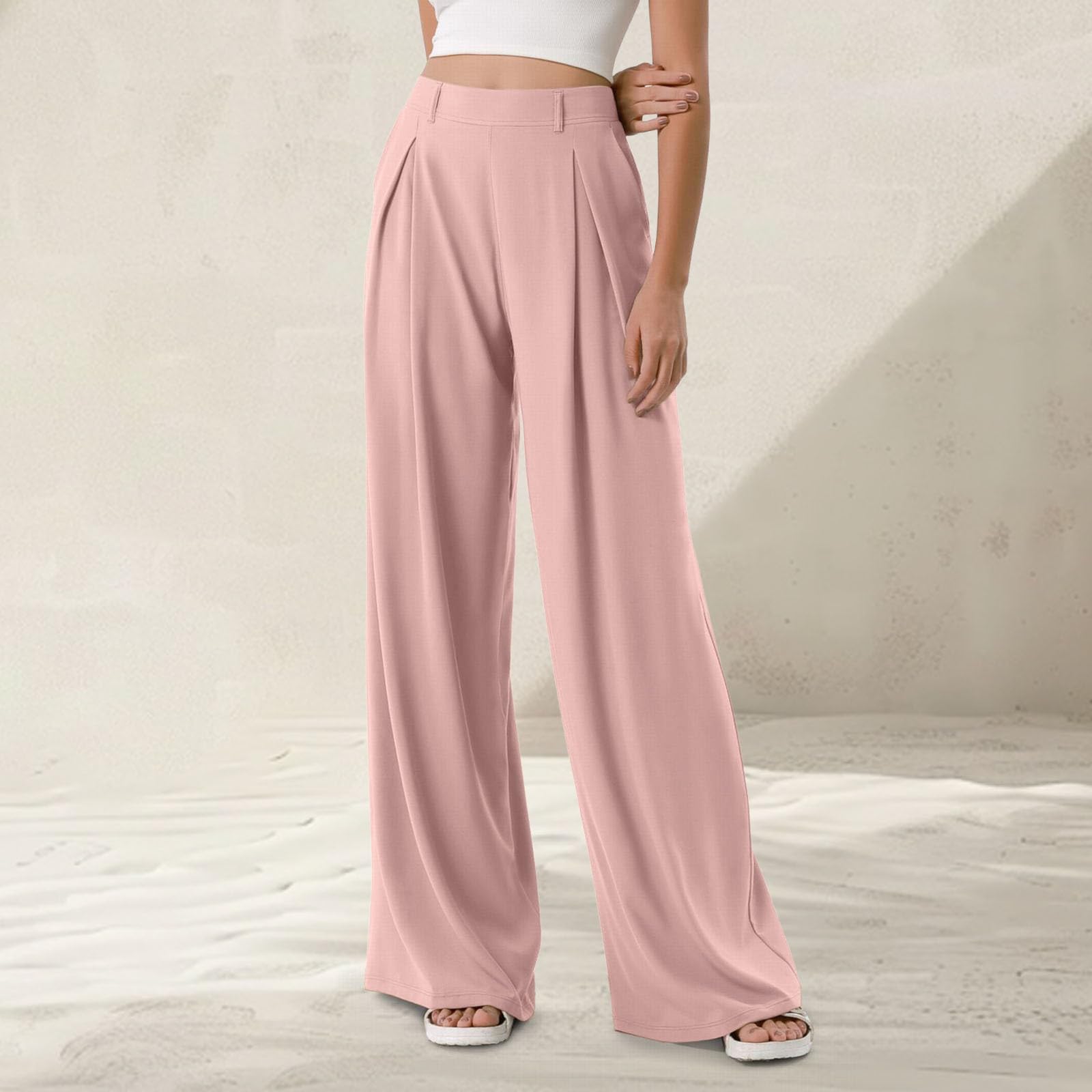 Palazzo - Pantaloni estivi da donna, leggeri, in tessuto, per il tempo | Pantaloni da lavoro leggeri e traspiranti, estivi, per tutti i giorni, per il tempo libero, gamba larga, vita alta