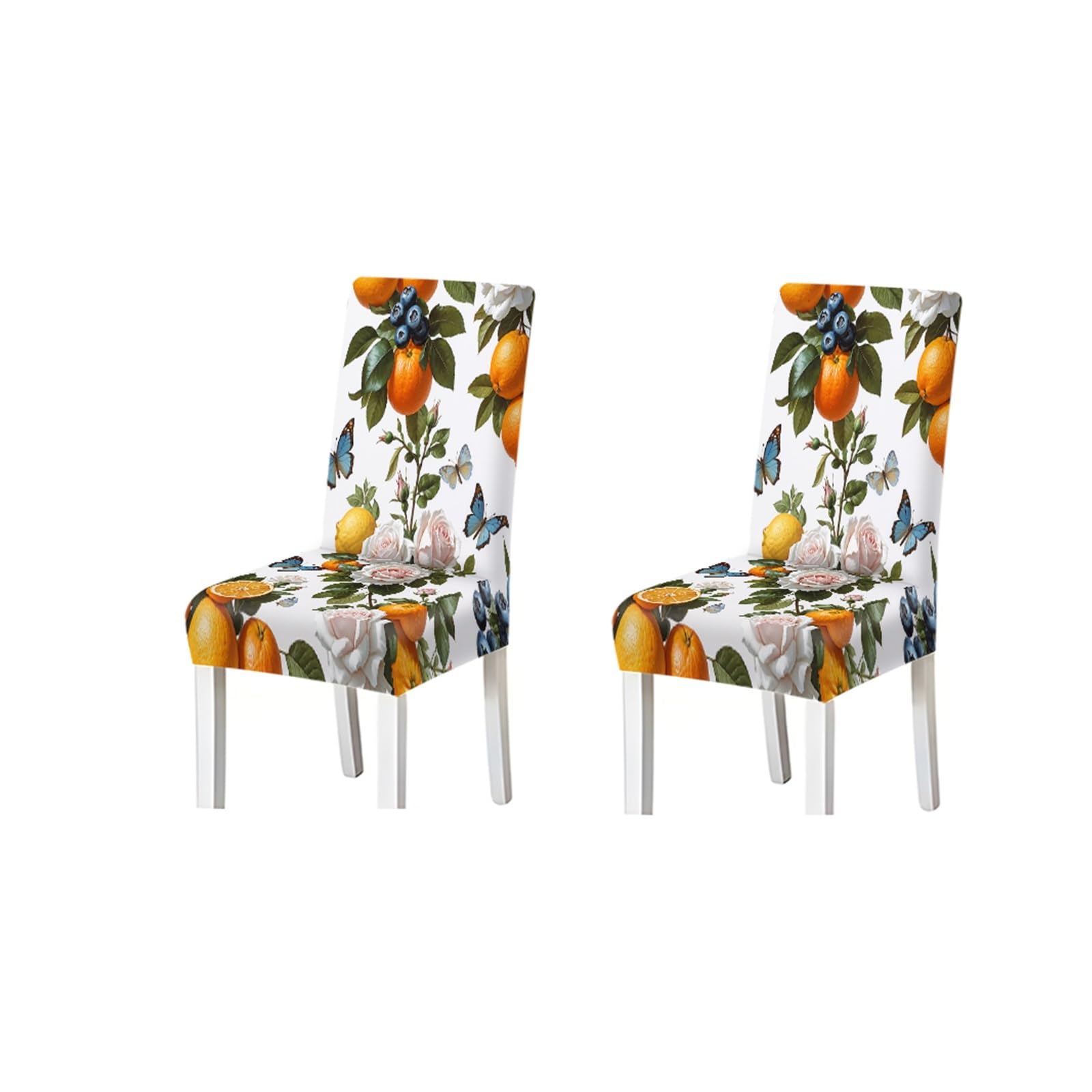 KXUAUV Citrus Fruit Rose Butterfly Print Dining Chair Covers, Stretch Slipcovers For Kitchen Dining Room Summer Party, 2/4/6PCS Seat Protectors for Restaurant Hotel Party(2PCS Chair cover)