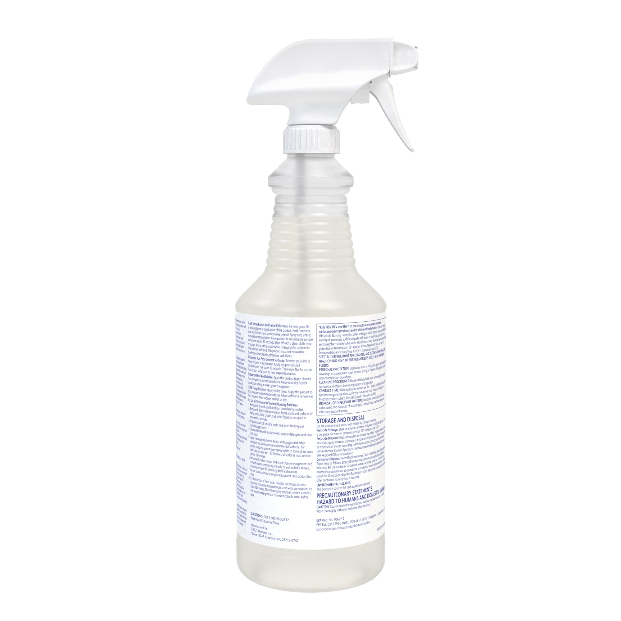 VIREX Diversey Tb 04743. Disinfectant Cleaner, Hospital Use Tuberculocidal, Virucide, Fungicide with Lemon Scent, Ready-to-Use Liquid, 32-Ounce (Pack of 12 plus 1 Reusable Sprayer Nozzle)