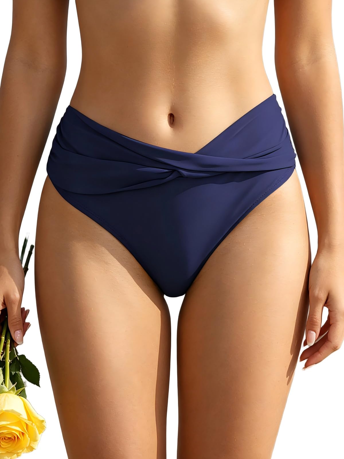 shekini Women's Bikini Bottom Twist Front Cheeky Swimsuit Ruched Bathing Suit Bottoms, Deep Blue, X-Large-picture-25