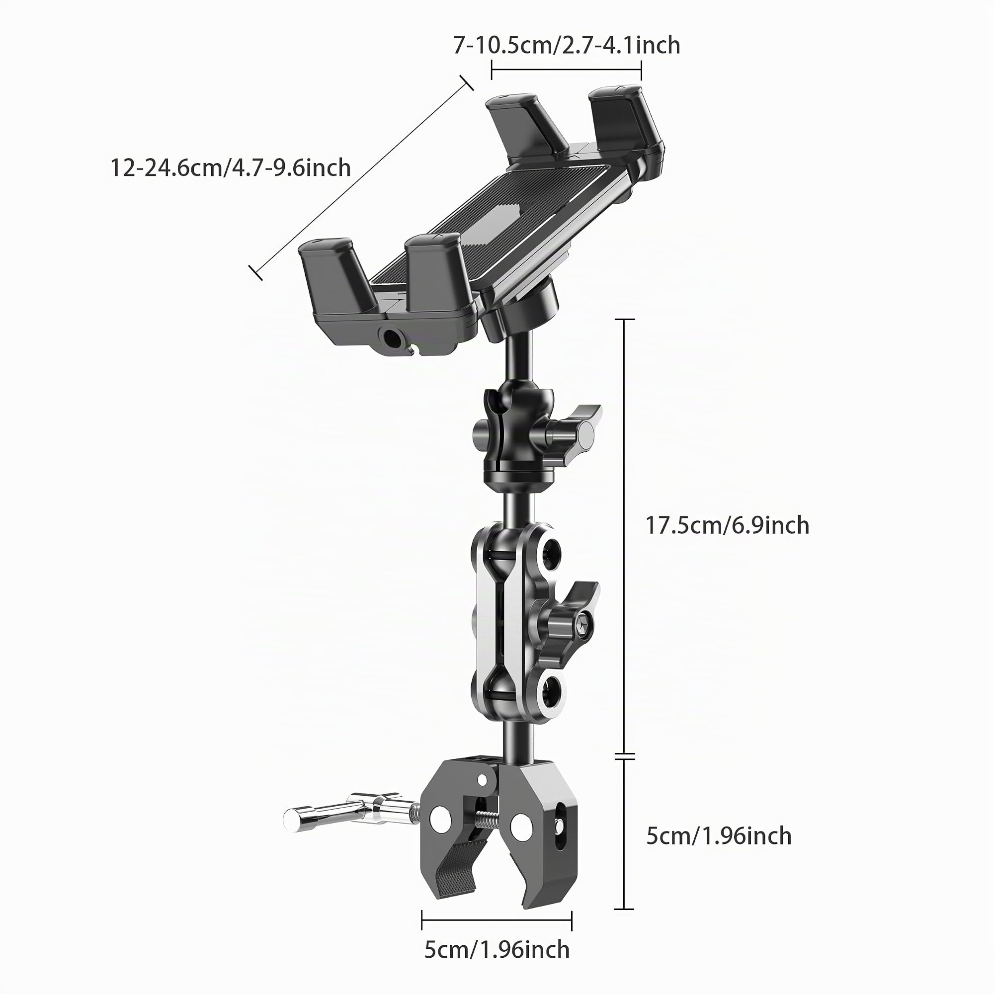 Support Universel pour Tapis de Course, vélo d'appartement, Poussette, Fauteuil Roulant, voiturette de Golf - Pince à 360° for iPad, iPhone, Smartphones et tablettes de 12 à 33 cm