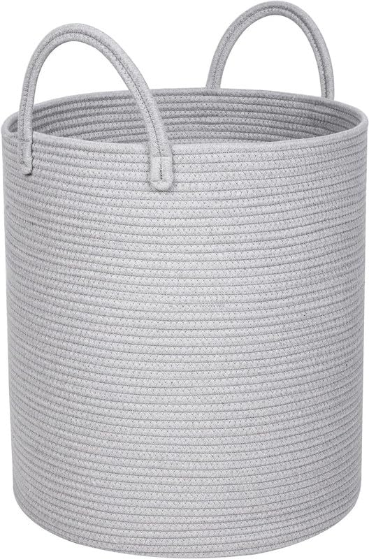 Image of Storage Rope Laundry Hamper Basket for Clothes, Towels and Blankets in Livingroom, Bedroom, Laundry Room and Basket for Nursery Storage (Size - 14 inch x 14 inch x 18 inch) (Grey)