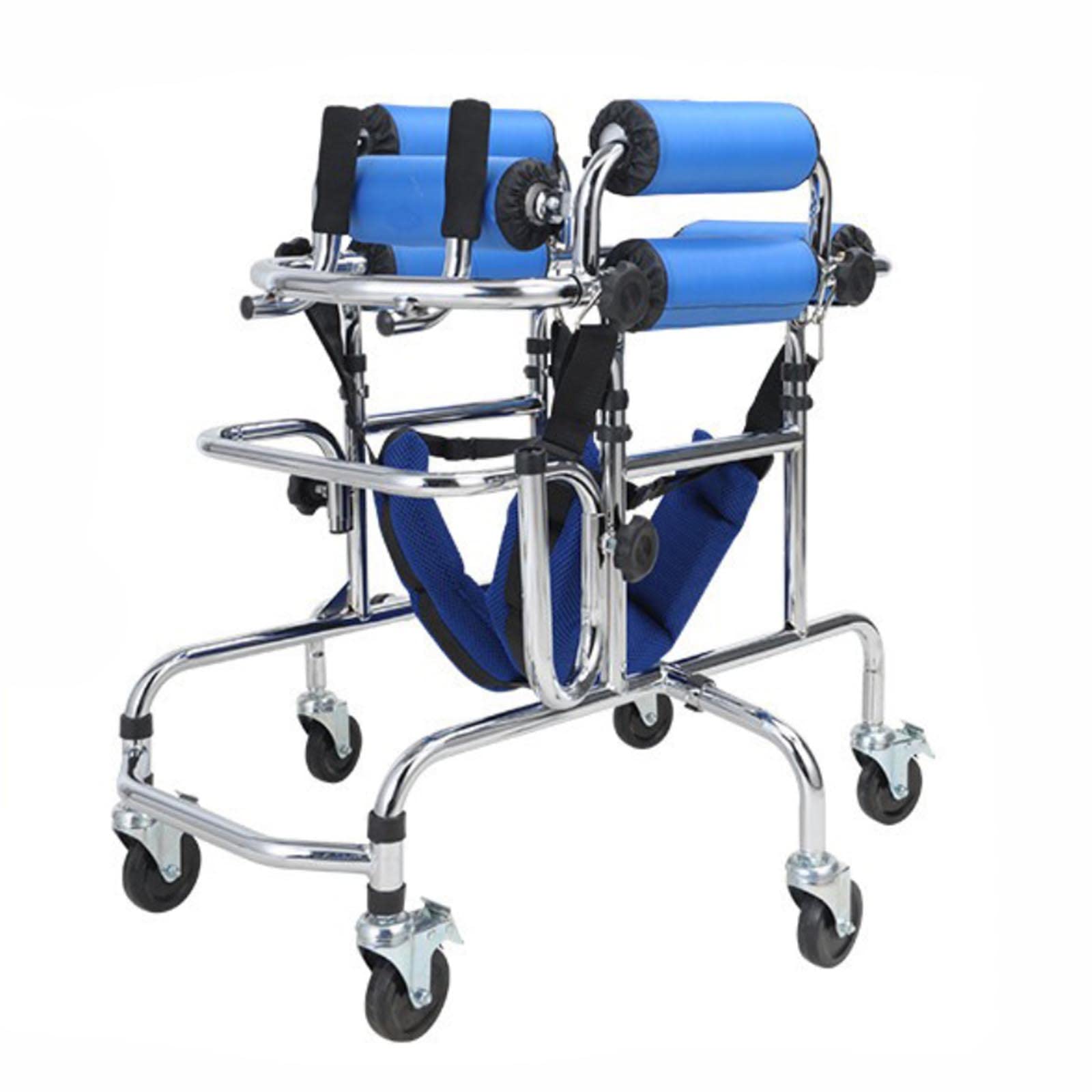 Ayuda para caminar para niños discapacitados con ruedas Andador con ruedas para rehabilitación infantil, con asiento acolchado para niños, adolescentes, altura ajustable, B (B)