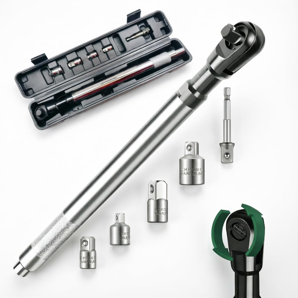 ZX TROLES 1/2" Offset Extension Wrench for Electric Drill with Versatile 1/2", 3/8", 1/4" Square Drive Adapters Heavy-Duty Impact Ratchet Extender, Torque Wrench for Tight Spaces