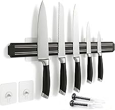 Magnetic Knife Holder for Wall - 15 Inch No Drill Knife Bar with Strong Double Row Magnets, Eco-Friendly & Waterproof Plastic, Holds Knives & Kitchen Tools Securely, Easy Peel & Stick Installation