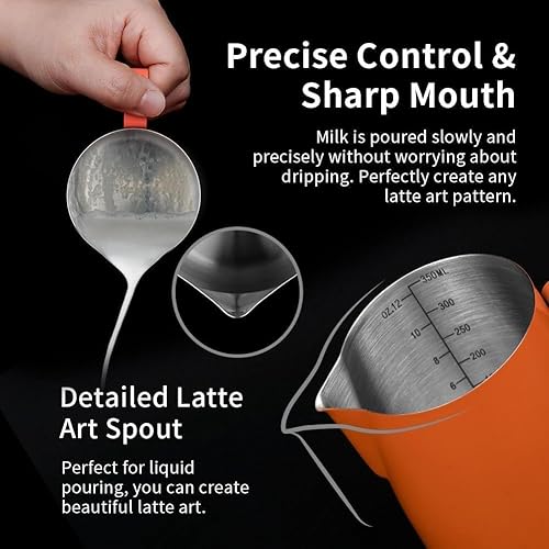 Miniatura 50 de watchget Jarra de espuma de leche de 11.8 fl oz/20.3 fl oz/30.4 fl oz/50.7 fl oz (12 oz/20 oz/32 oz/52 onzas) - Jarra de vapor de café