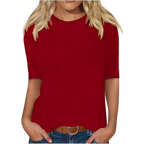 LRMQS Womens 2025 Half Sleeve Tshirt Tops Solid Color Summer Spring Fashion Crewneck Blouse Tee Trendy Woman Clothing