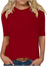 Women's Mid-Long Sleeve T-Shirts Loose Solid Color Casual Summer Blouse Round Neck Workout Top Daily Wear Tops Versatile Large Size Lightweight Tops 3/4 Sleeve