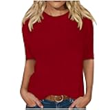 LRMQS Womens 2025 Half Sleeve Tshirt Tops Solid Color Summer Spring Fashion Crewneck Blouse Tee Trendy Woman Clothing