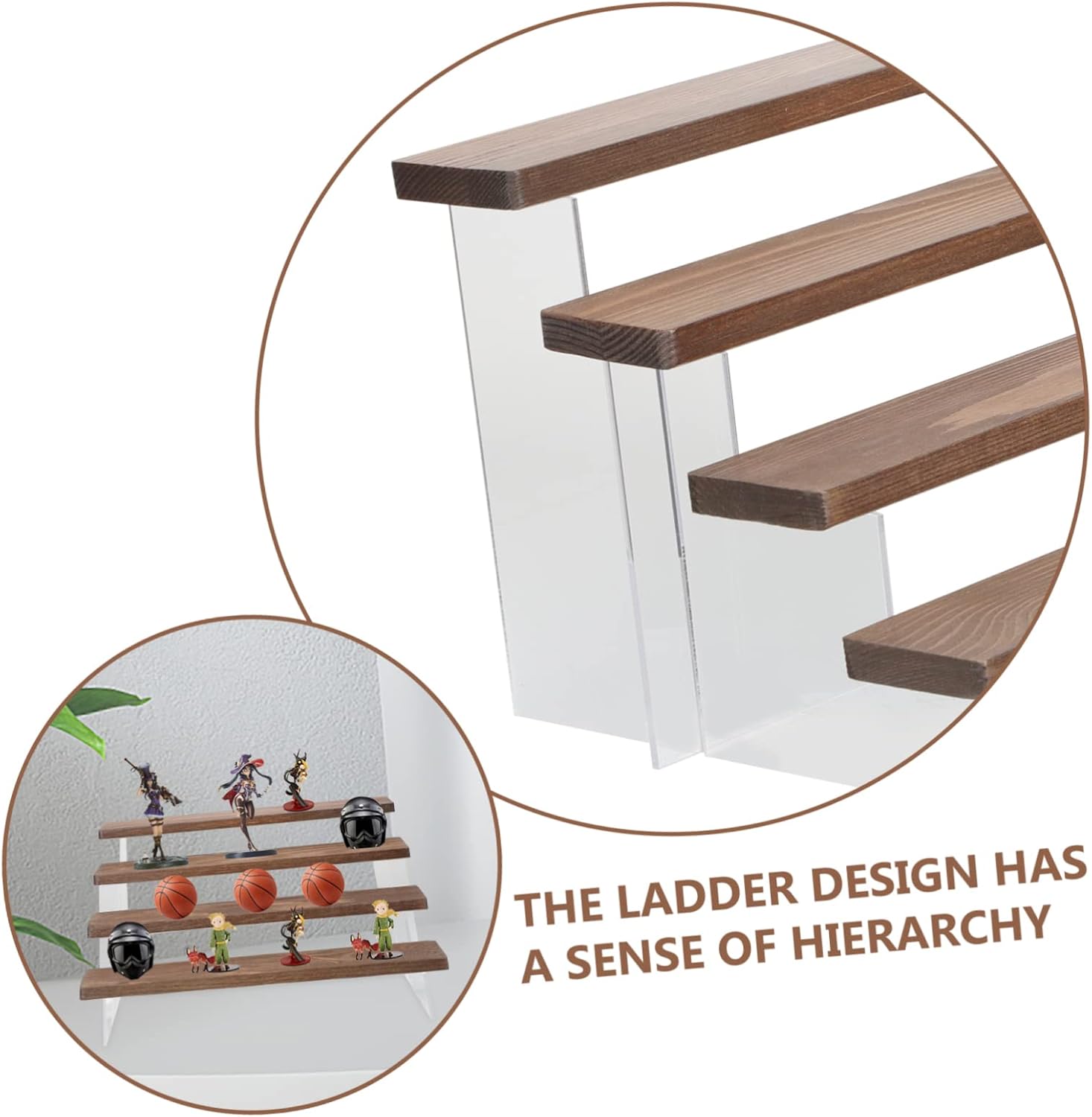 4tier Doll Toy Display Rack Solid Wood Figure Display Stand Acrylic Riser Shelf Organizing Storage Fashion and Decorative Stand