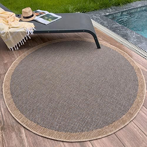 THE RUGS Nature Collection Outdoor Rug  Indoor/Outdoor Tona Border Area Rug for Patio, Deck, Garden, Kitchen, Bathroom or Living Room (Solid Effect-Neutral, 80 x 150 cm)