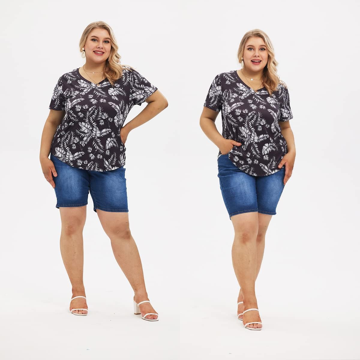 CARCOS Womens Plus Size Tops Short Sleeve Shirts V Neck Tunic Floral/Aniaml Blouses XL-5X - Image 3