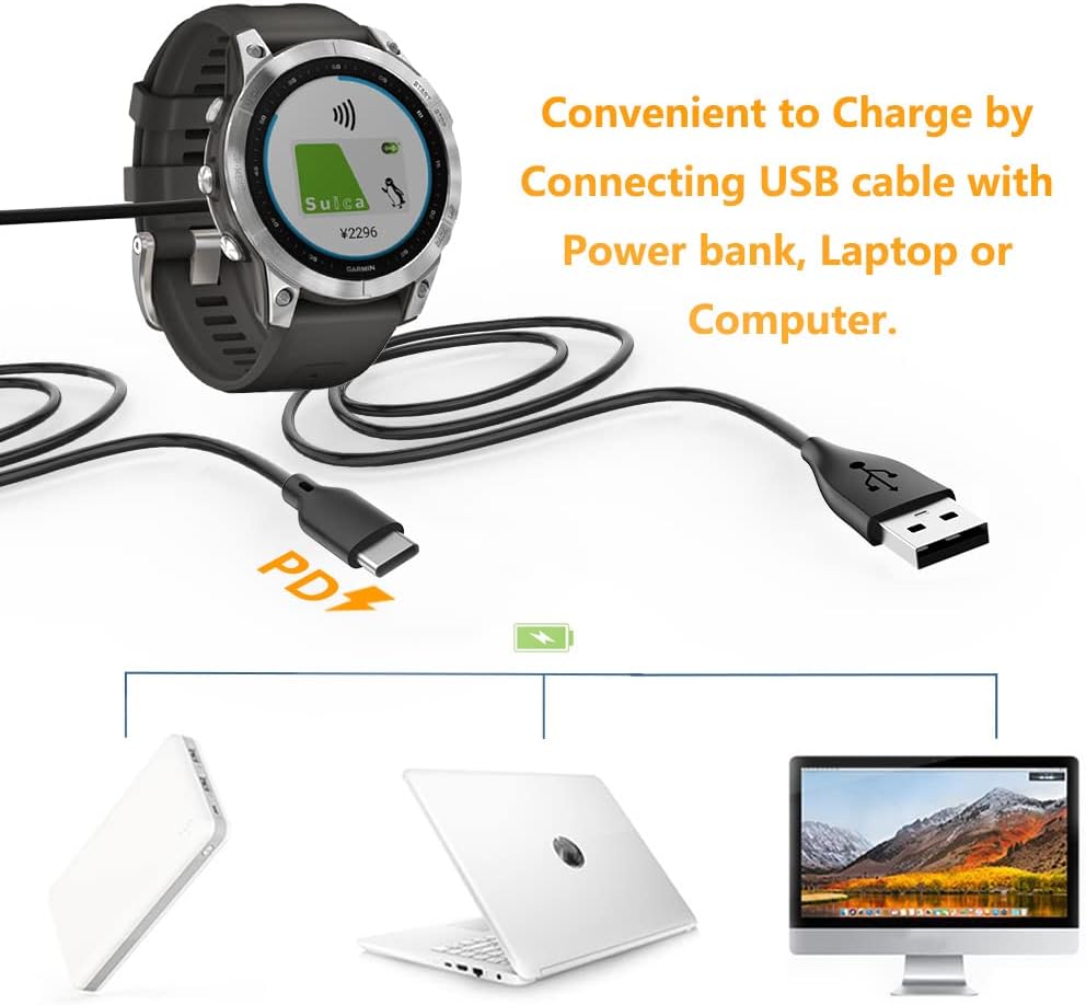 hianjoo 2 pack charger compatible with garmin fenix 77s7x66s5s55x venuvivoactiveforerunner replacement usb cable type c rapid charging sta