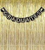 2017 Graduation Banner Decorations Grad Foil Metallic Fringe Curtains - Black Gold Party Supplies Ornaments
