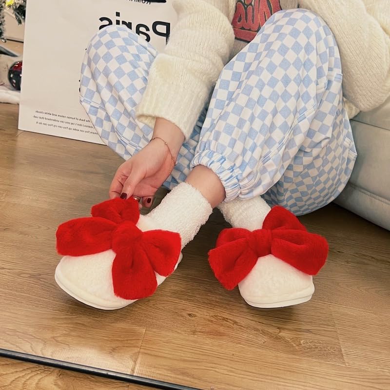 Loizziuy Women's Bow Slippers Fuzzy Cotton Slippers Cute Cotton All Seasons Indoor Home Anti-slip Warmth with Fluffy4