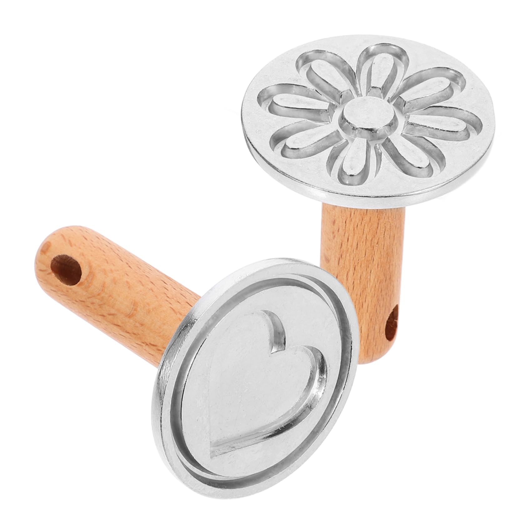 OFFSCH 2pcs Heart Flower Cookie Stamps Wooden Handle Cookie Easy Clean Store Baking Tools for Beginners