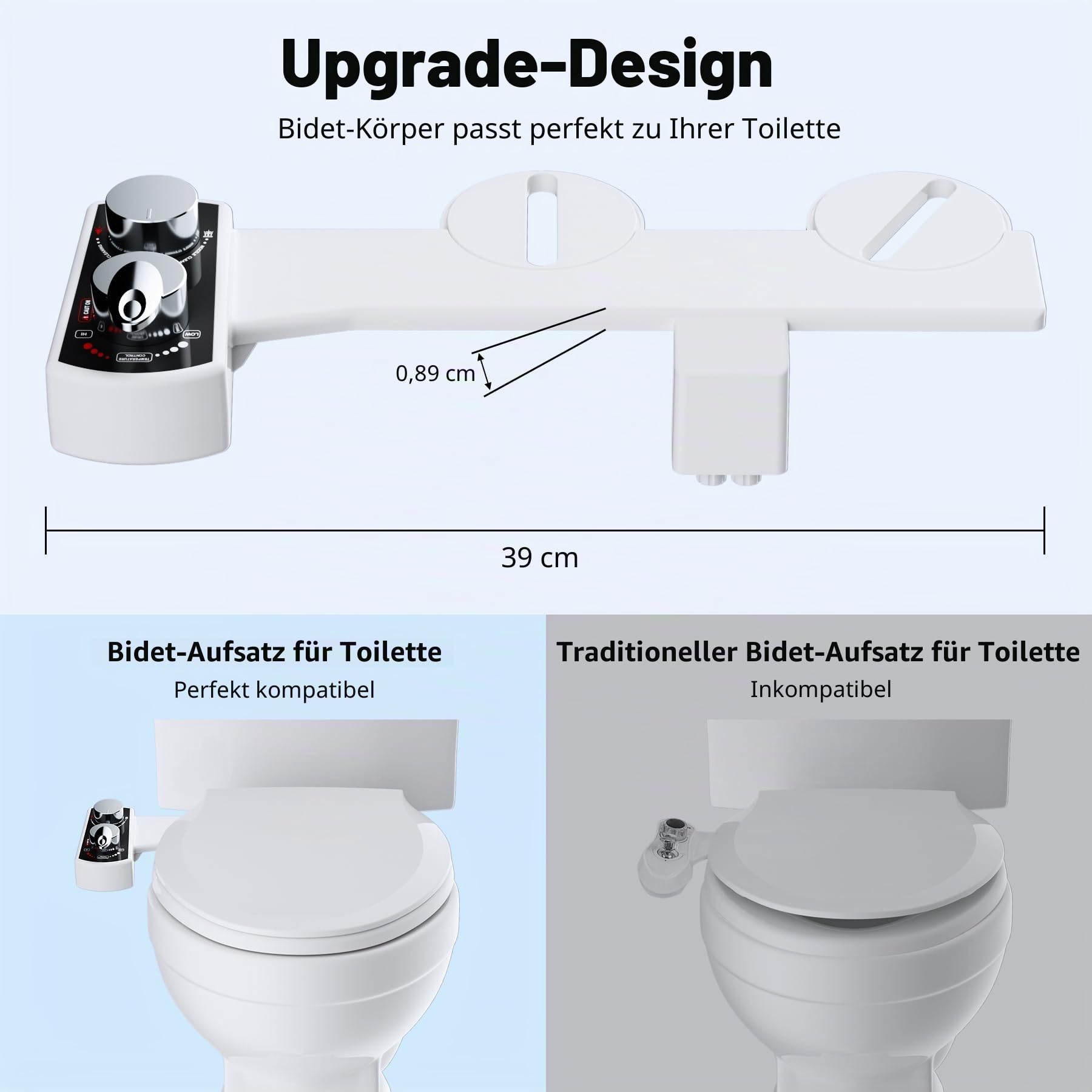 Hibbent Bidet-Aufsatz für Toilette, Heiß- und Kaltwassersprühne,Nicht elektrische Doppeldüse für Frontal- und Heckwäsche,Einstellbare Wasserdruckkontrolle,Selbstreinigender Wassersprüher,Schwarz/Chrom