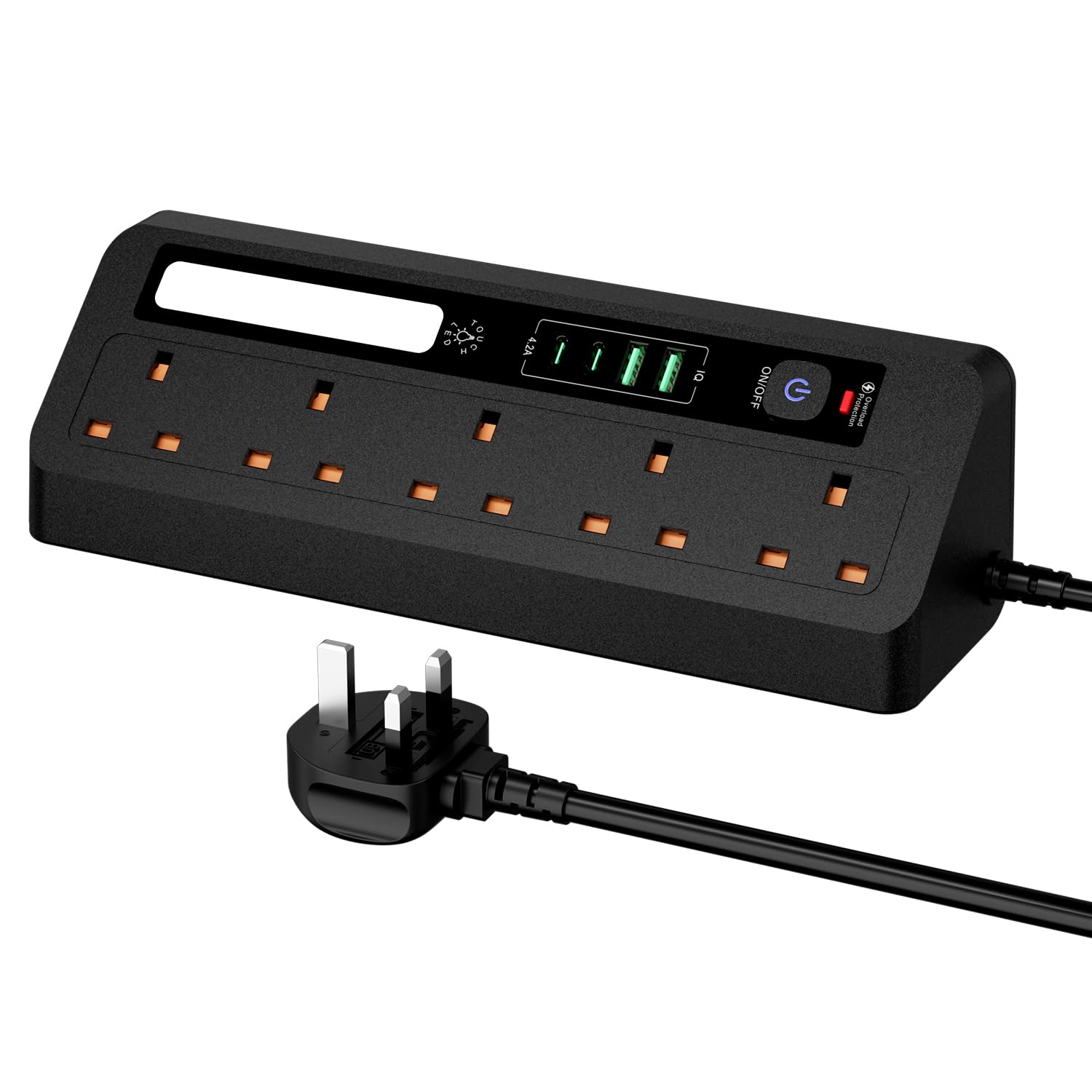 5 Way Power Socket Corner Power Strip, Desk Extension Lead USB C Slots