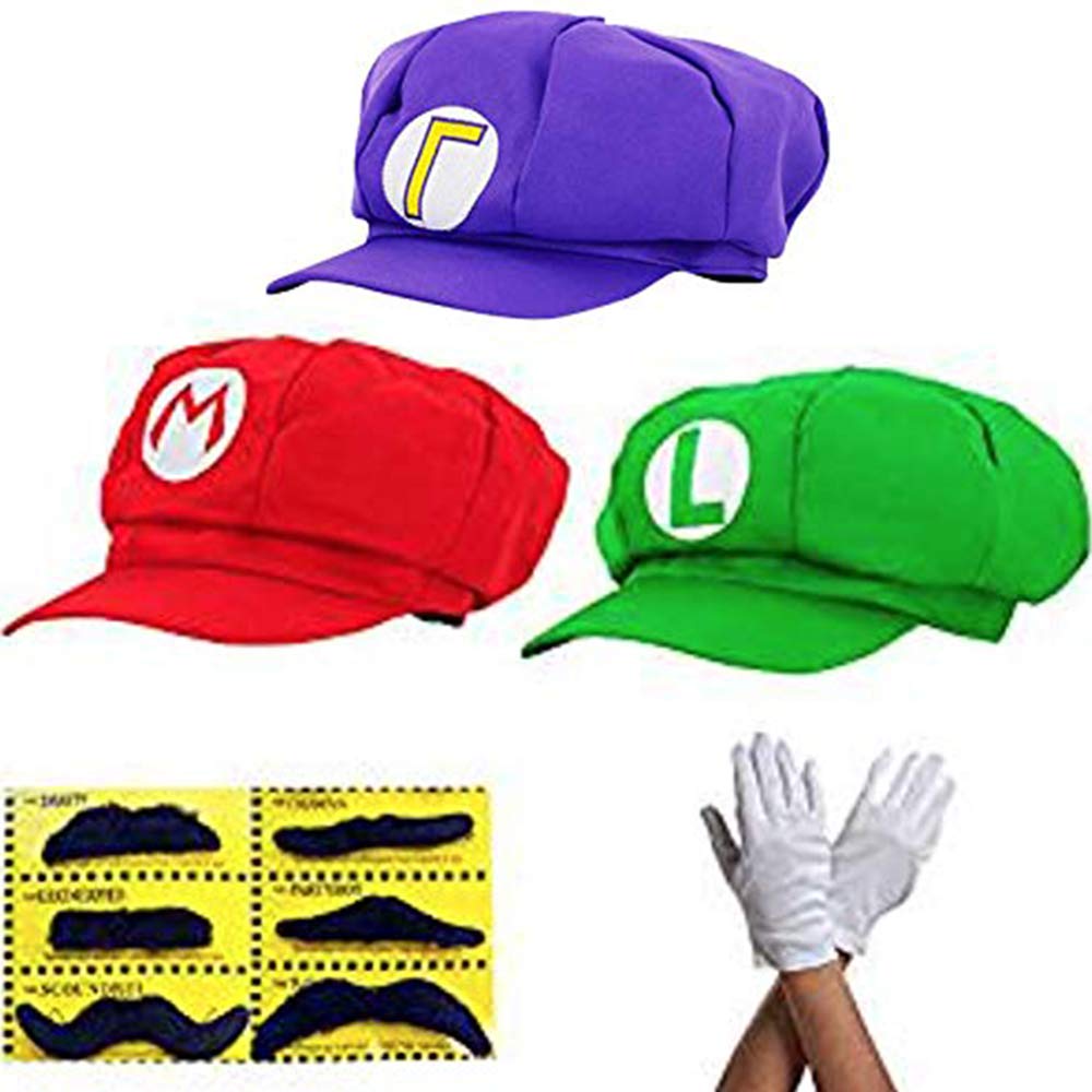 Buy thematys Super Mario Hat LUIGI WALUIGI Costume Set for Adults & Kids + 3x Gloves and 6x
