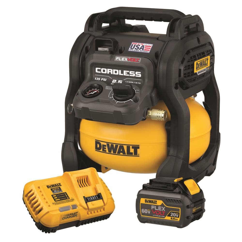 DEWALT FLEXVOLT 60V MAX* Air Compressor Kit, Cordless, 2.5 Gallon (DCC2560T1)