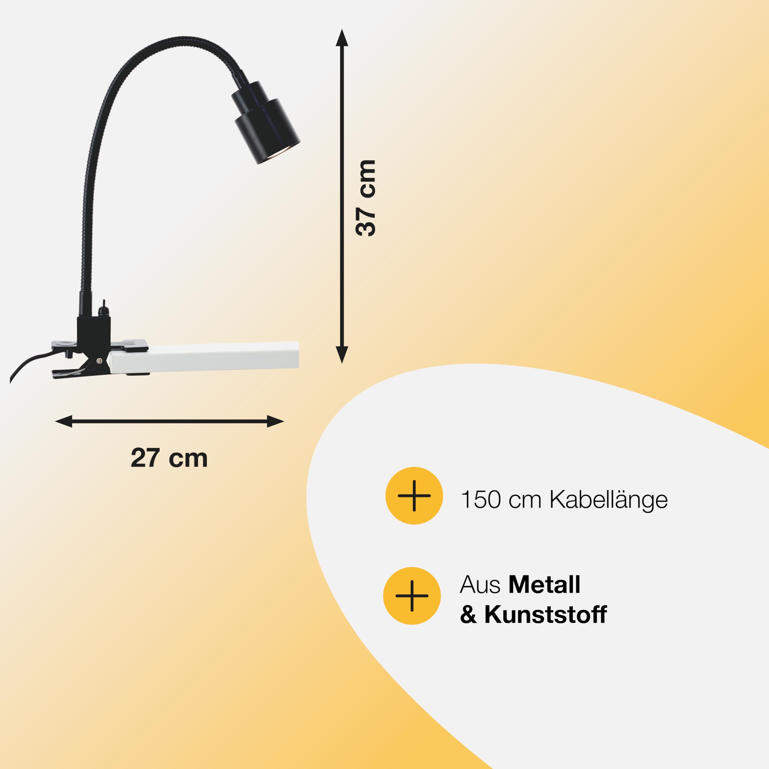 Brilliant LED Klemmleuchte in schwarz mit Flexarm & Kippschalter flexible Klemmlampe, Leselampe Schreibtischlampe Bettlampe mit 3 Watt und 300 Lumen, 3000K warmweiß inkl. LED fürs Schlafzimmer | Tischlampe mit Flexarm und Kippschalter, ideal für Schreibti