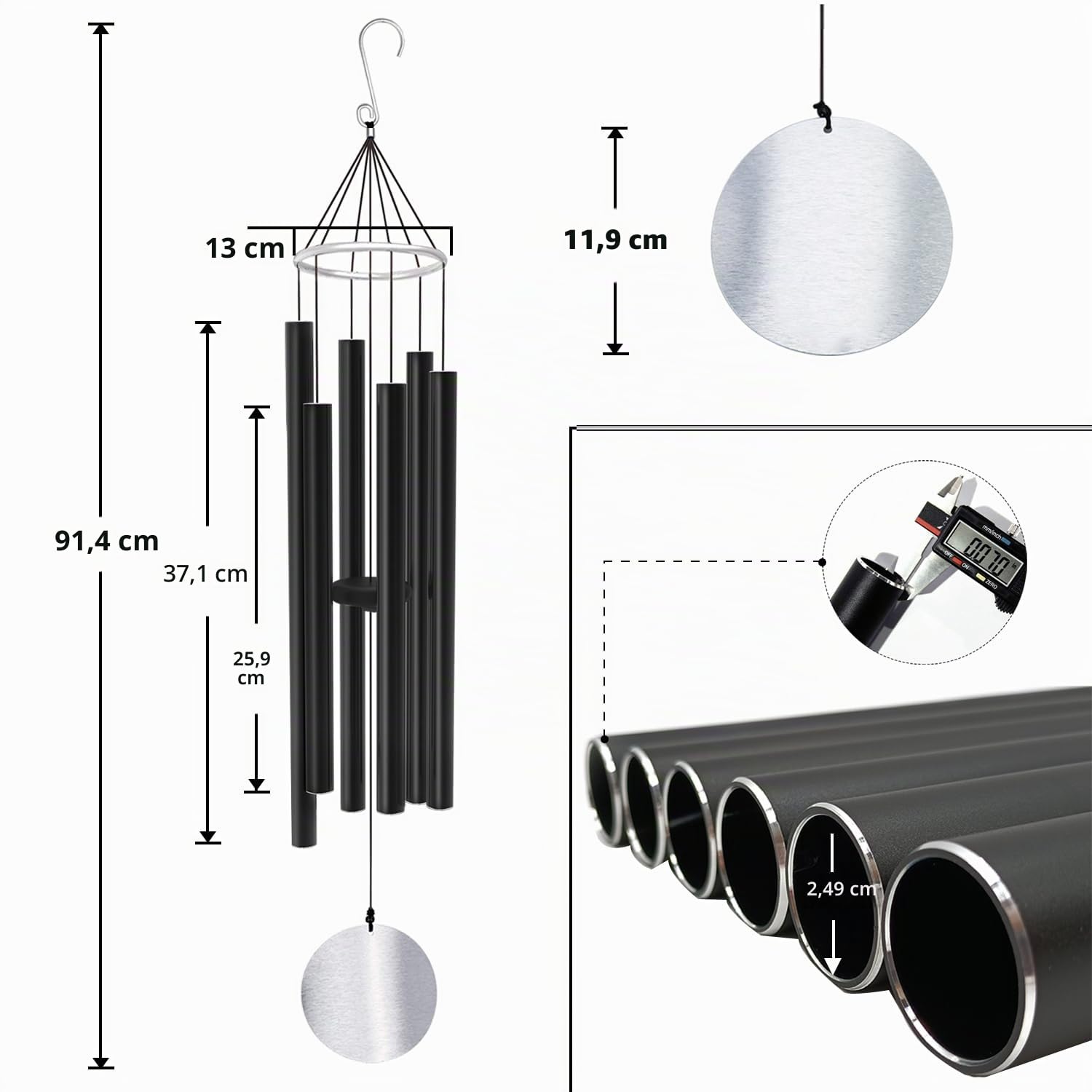 ASTARIN Carillon éolien pour Jardin, 91,4 cm, Grand Carillon éolien pour l'extérieur, Relaxant, apaisant, Basses Basses, Carillon commémoratif de condoléances pour Maman et Papa, Noir