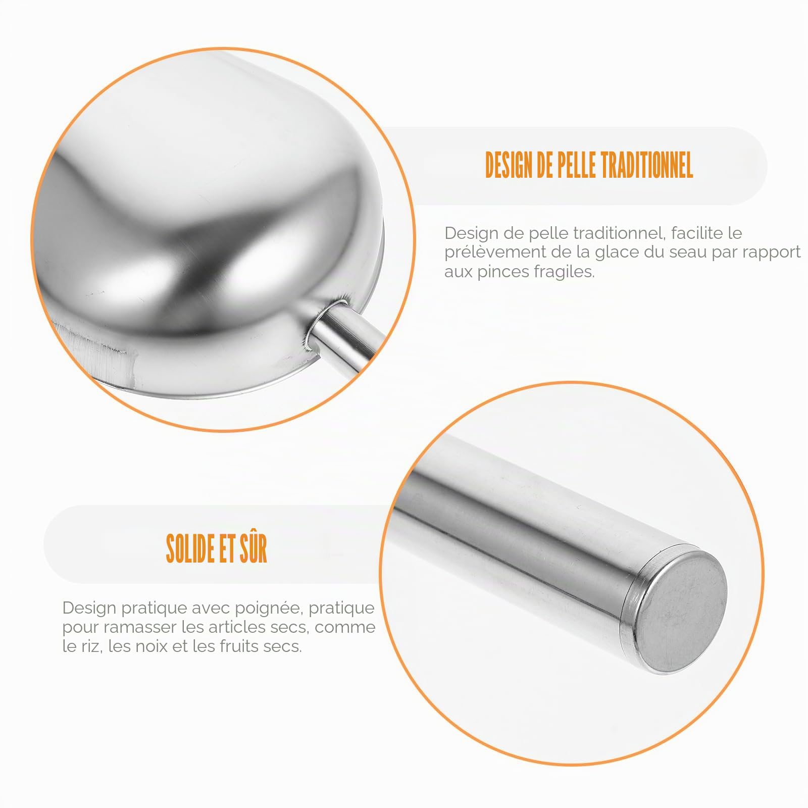 DOITOOL Grande pelle à glace en acier inoxydable 16" - Doublure en métal Scoop - Fond rond - Pelle à sucre - Pelle à glaçons - Pelle à farine - Pour fête de cuisine