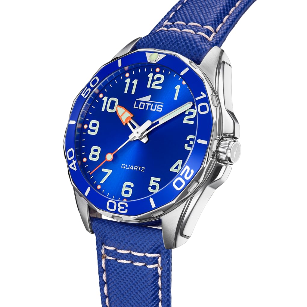 LOTUS Reloj Niño Analógico de Acero Inoxidable y Cuero Azul