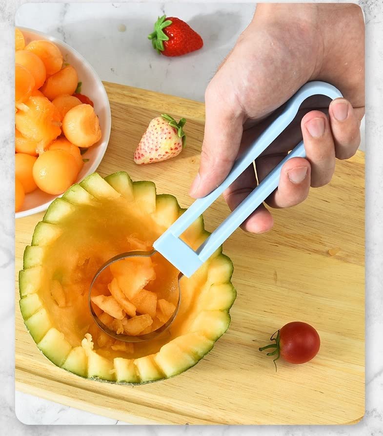 Set 4 In 1 Per Intaglio Frutta E Verdura - Palline Di Melone, Coltello E Scavino In Acciaio Inox (Verde)
