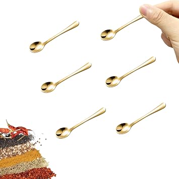 6 PCS Tiny Stainless Steel Spoons for Spices Jars, Mini Size 2.87", Cute Small Stainless Steel Condiment Spoons for Spices, Salt, Sugar, Pepper, Honey 6 PCS, 2.87", Gold