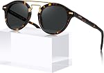 CARFIA Retro Acetate Small Face Polarized Sunglasses for Women Men Trendy Metal Double Bridge Round Sun Glasses CA3399L
