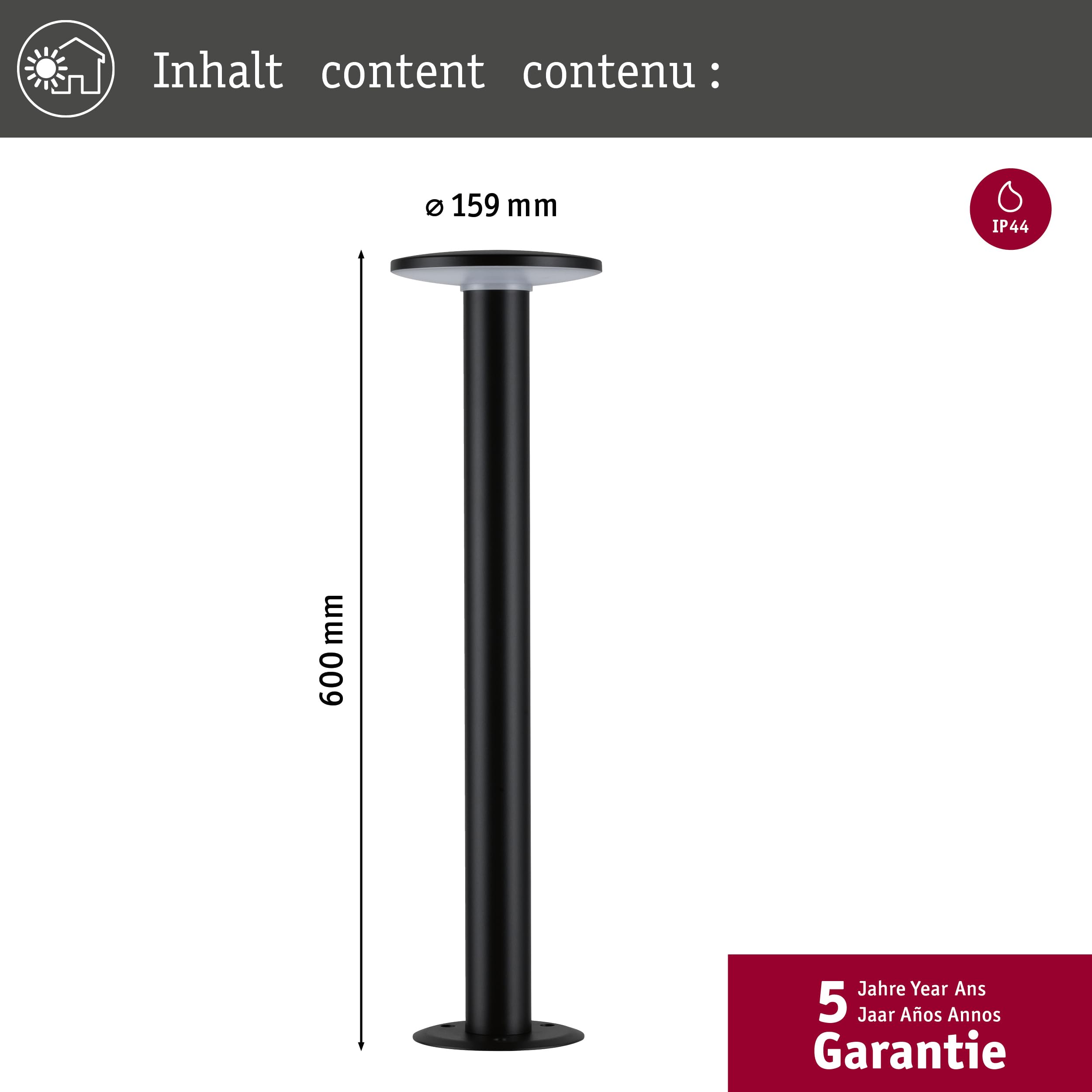 Paulmann 94755 Apparecchio per esterni LED paletto d’illuminazione Smart Home Zigbee Plate illuminazione delicata per gli insetti IP44 600mm Tunable Warm 280 lm 230V dimmerabile antracite metallo
