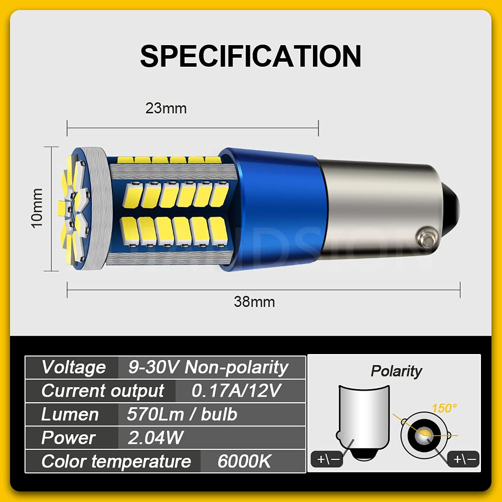 Ruiandsion Canbus BAX9S żarówka LED, 12 V, biała, 4014, 57 SMD LED, światło postojowe, 10 sztuk