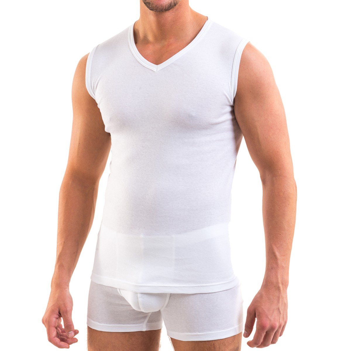 HERMO 3050 Lot de 3 Business Shirt Homme avec col V, Maillot de Corps en 100% Coton Biologique (Tank Top)