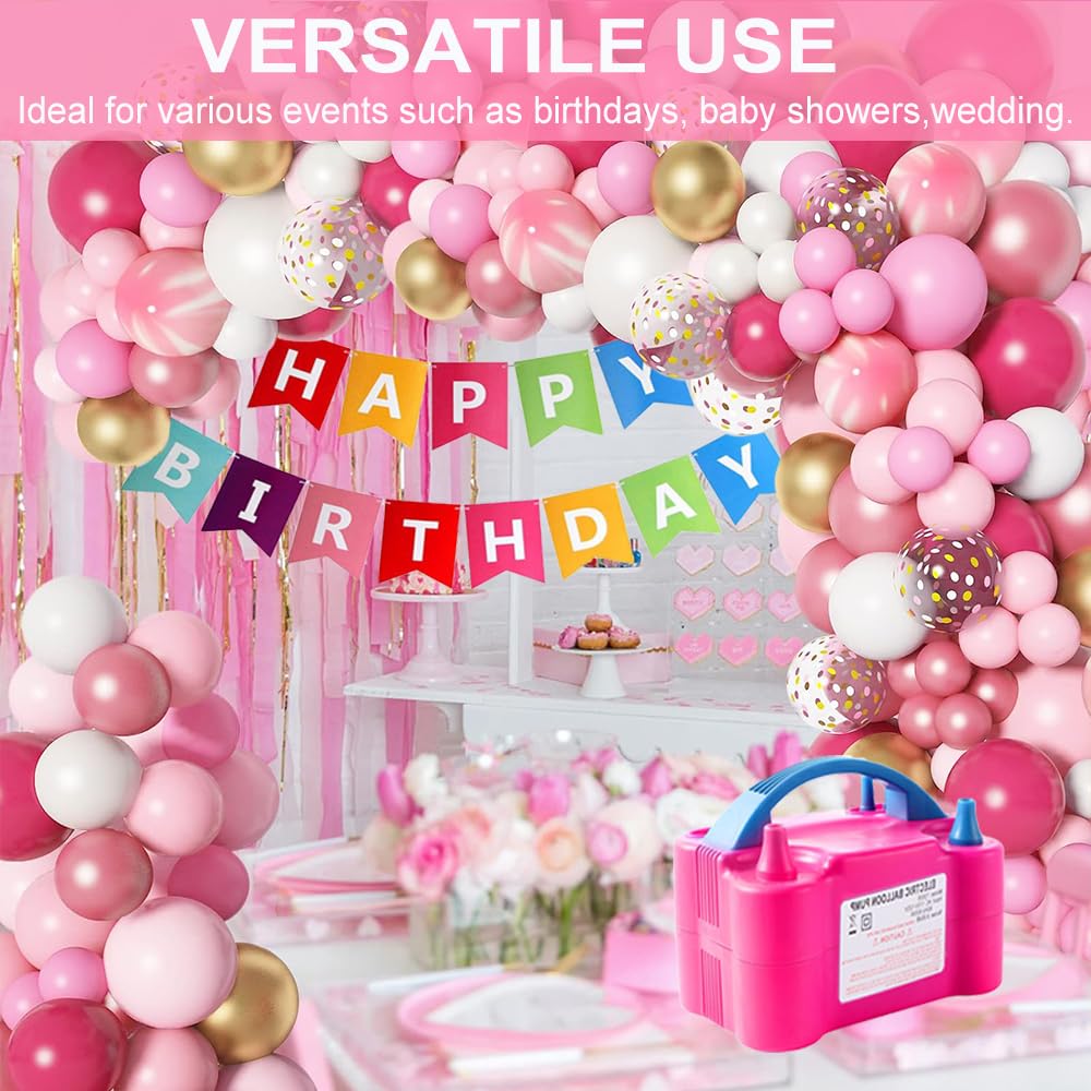 Pompe à ballon électrique, 110 V-120 V, portable à double buse avec drapeaux d'anniversaire, ballons, outils de nouage, etc. pour fête d'anniversaire, décoration de mariage