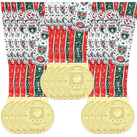 Abaokai 12 Pcs Soccer Medals for Awards for Kids and Adults, Gold Award Medals Set - Soccer Gifts for Kid’s Sports Soccer Games and Prizes Awards, Party Favors,2 Inch (12) Cover