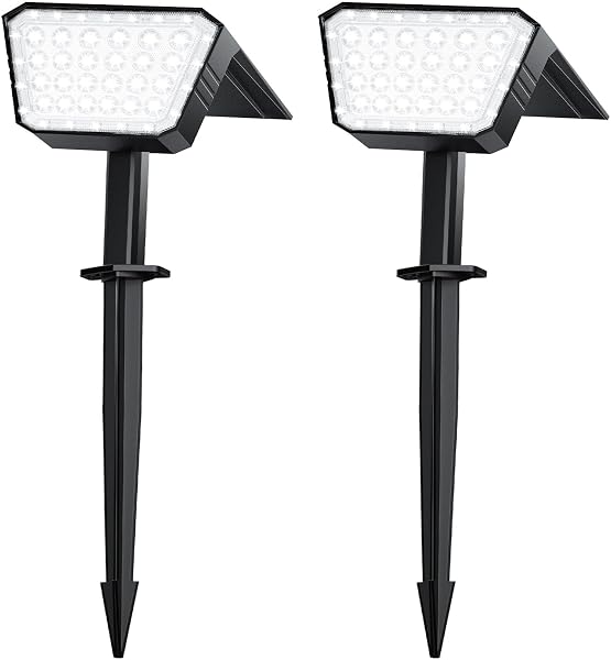 FIFlying Faretti Solari da Esterno 2 Pezzi, 44 LED Faretti Solari a LED da Esterno, 3 Modalità IP67 Impermeabile Lampade da Giardino per Cortile, Patio, Vialetto, Alberi - Bianco Freddo - 1