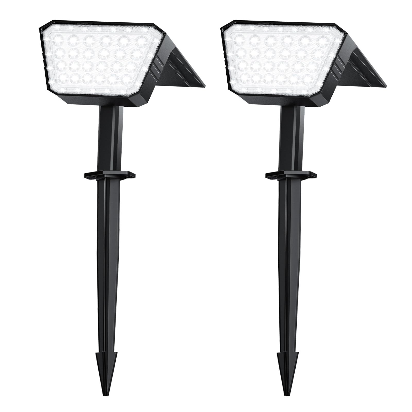 FIFlying Faretti Solari da Esterno 2 Pezzi, 44 LED Faretti Solari a LED da Esterno, 3 Modalità IP67 Impermeabile Lampade da Giardino per Cortile, Patio, Vialetto, Alberi - Bianco Freddo - 2
