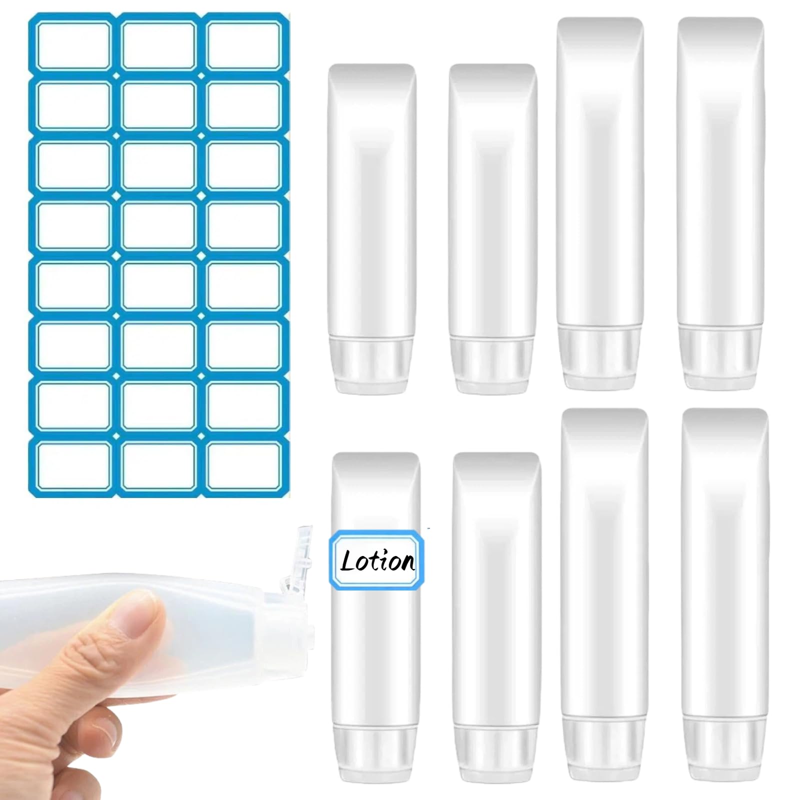 Kiqawee 8Pcs Travel Bottles For Toiletries, 30Ml And 50Ml Clear Plastic Empty Squeeze Bottle, With 1 Label Paper, Leak Proof Travel Bottles, Refillable Squeeze Bottles For Shampoo Conditioner Lotion
