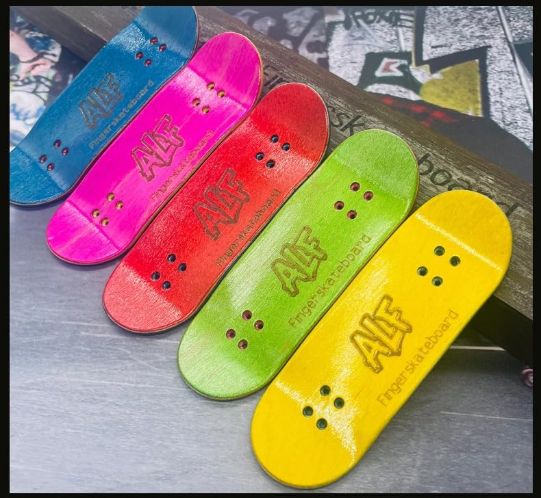32mm Professional Fingerboard Complete Set, 7 Color Options, 5-Layer Maple Wood Deck with Metal Trucks, Bearing Wheels and Grip Tape (Rose Red)