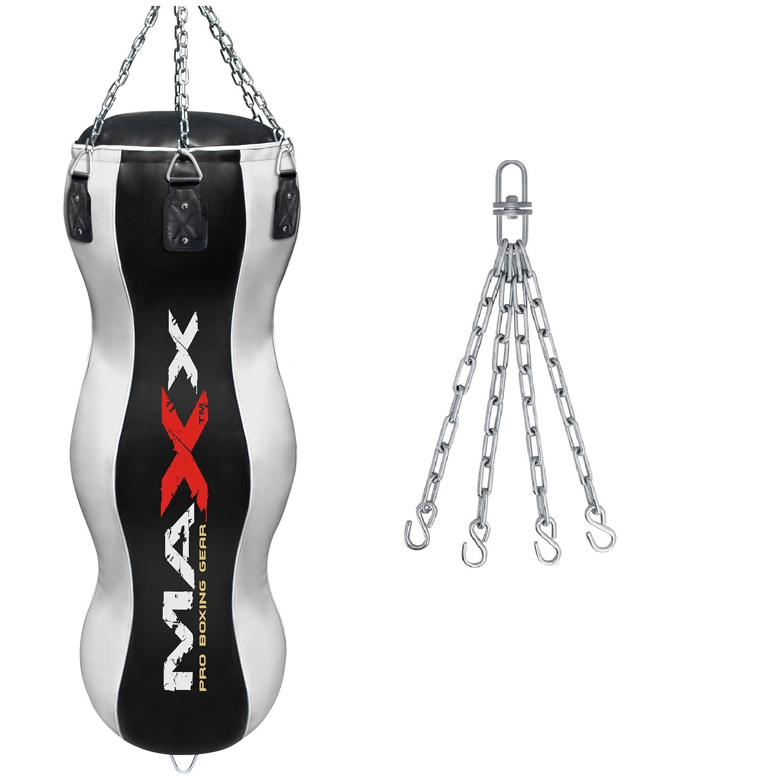 Maxx Black/White Heavy Duty Punch Bags - Uppercut, Triple, Angle, Wrecking & More (TRIPLE BAG, BAG ONLY +CHAIN)