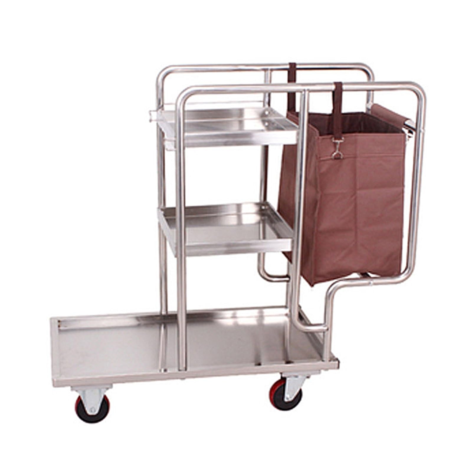 Chariot à linge pour hôtels et restaurants en acier avec sac rouge
